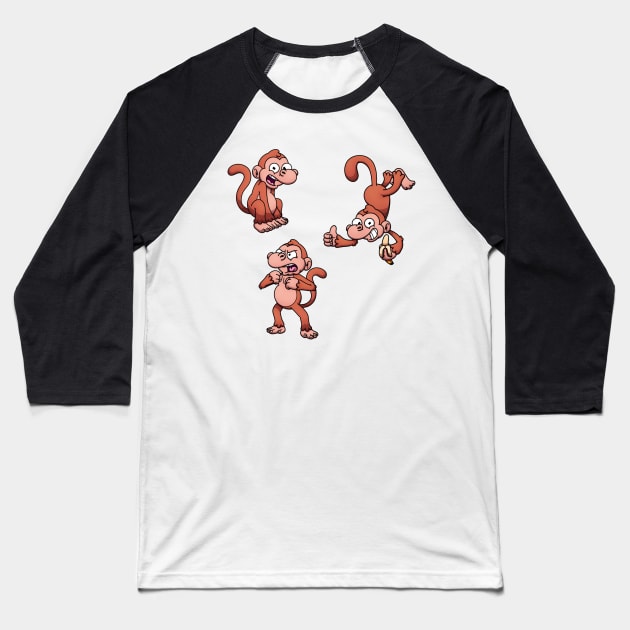 Cute Monkey Sticker Pack Baseball T-Shirt by TheMaskedTooner